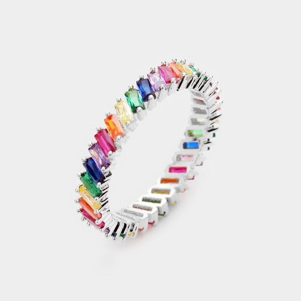 Rainbow & Silver Cubic‎ Zirconia Ring Band